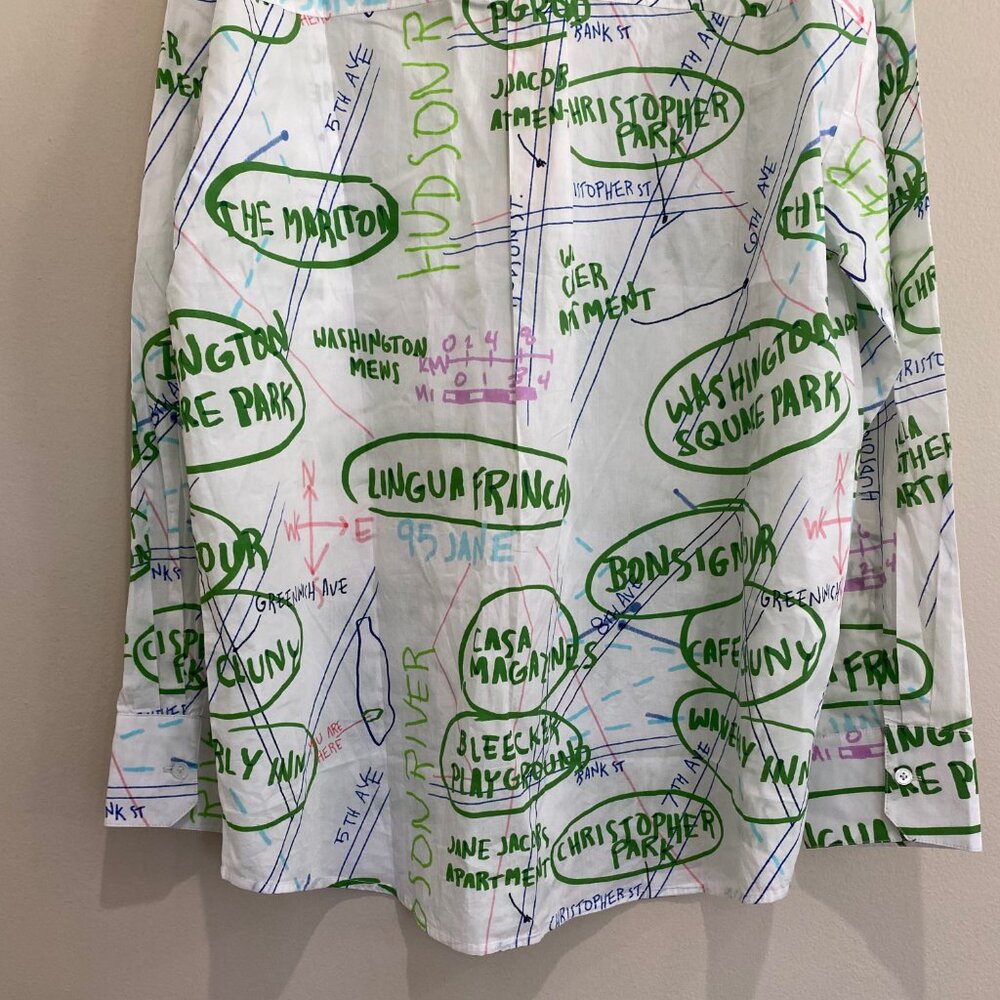 NEW Lingua Franca Bonsignor Button Down Shirt Map Print West Village Novelty M - Picture 6 of 11